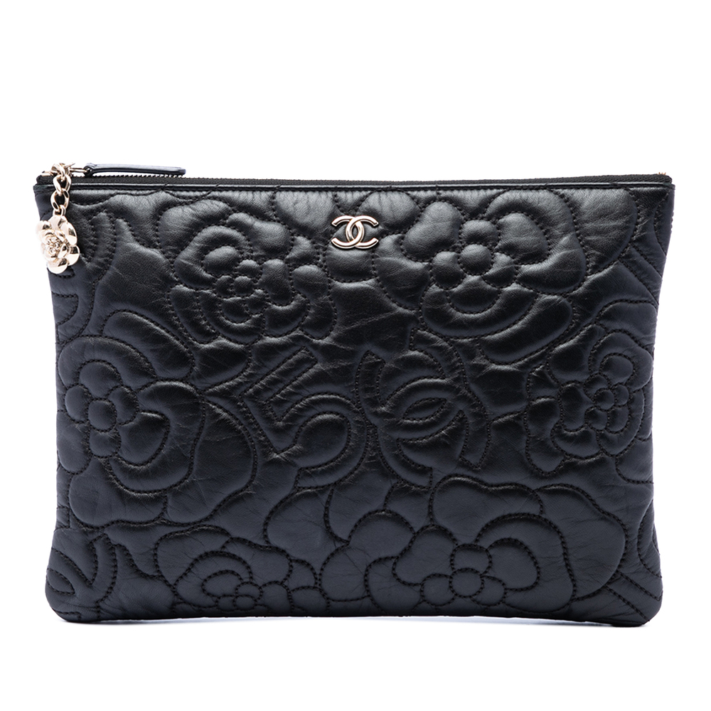 Pre-Loved Chanel Medium CC Embossed Lambskin Camellia No 5 O Case Clutch